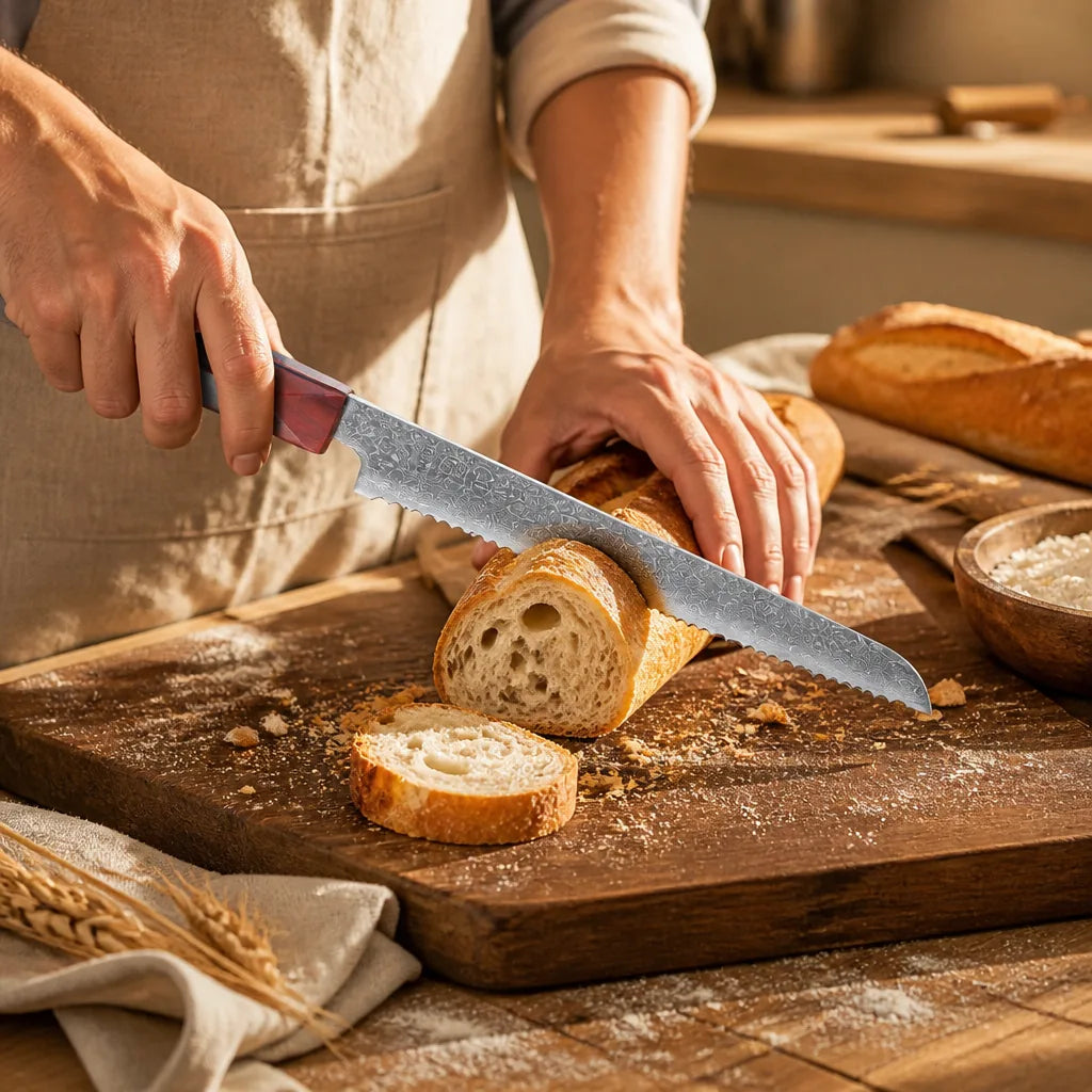 Couteau À Pain Artisanal en situation d'utilisation
