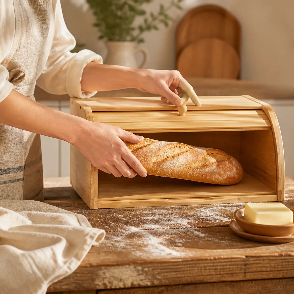 Huche À Pain Avec Étagère en situation d'utilisation