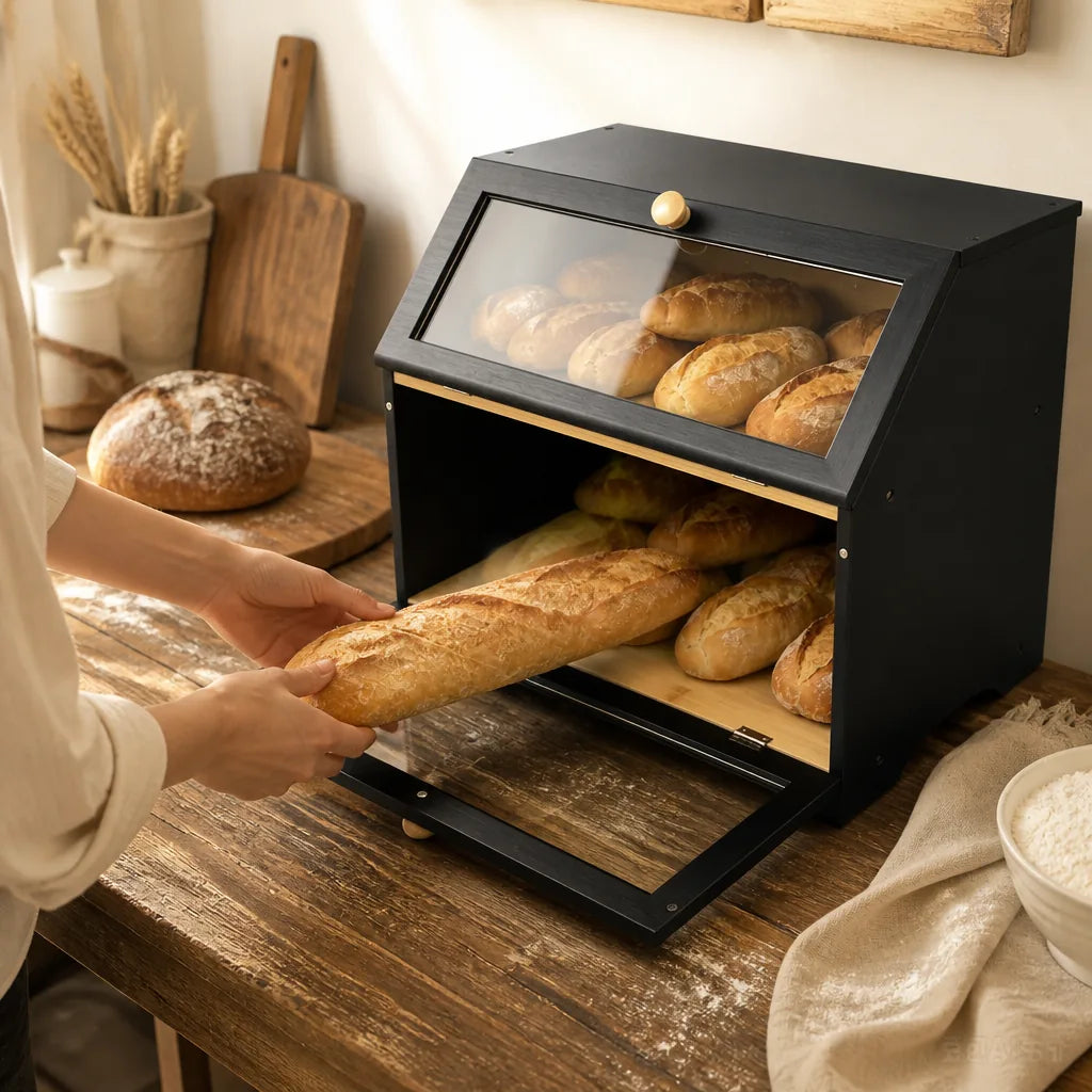 Huche À Pain Avec Porte en situation d'utilisation