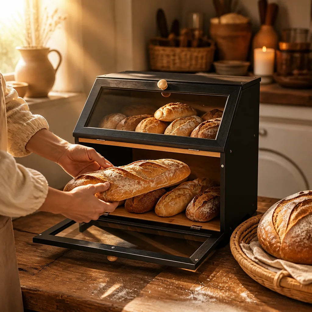 Huche À Pain Bec Verseur en situation d'utilisation