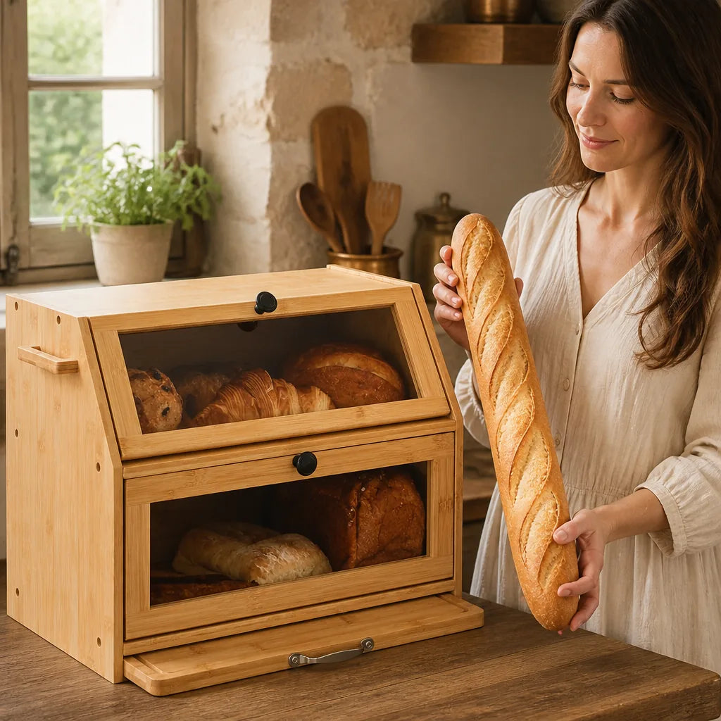 Huche À Pain Bois Et Métal - échelle de taille réelle