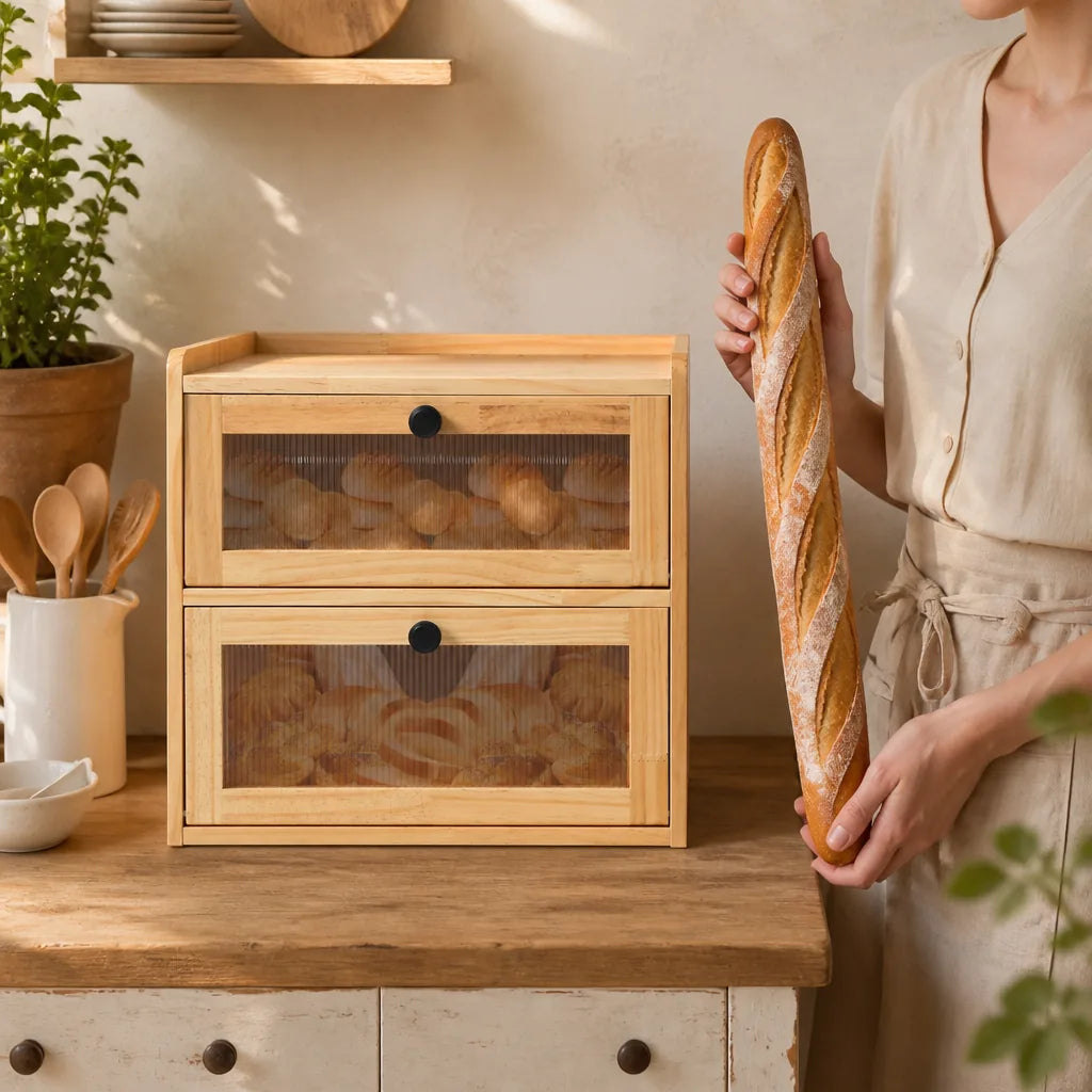 Huche À Pain En Bois Avec Tiroir - échelle de taille réelle