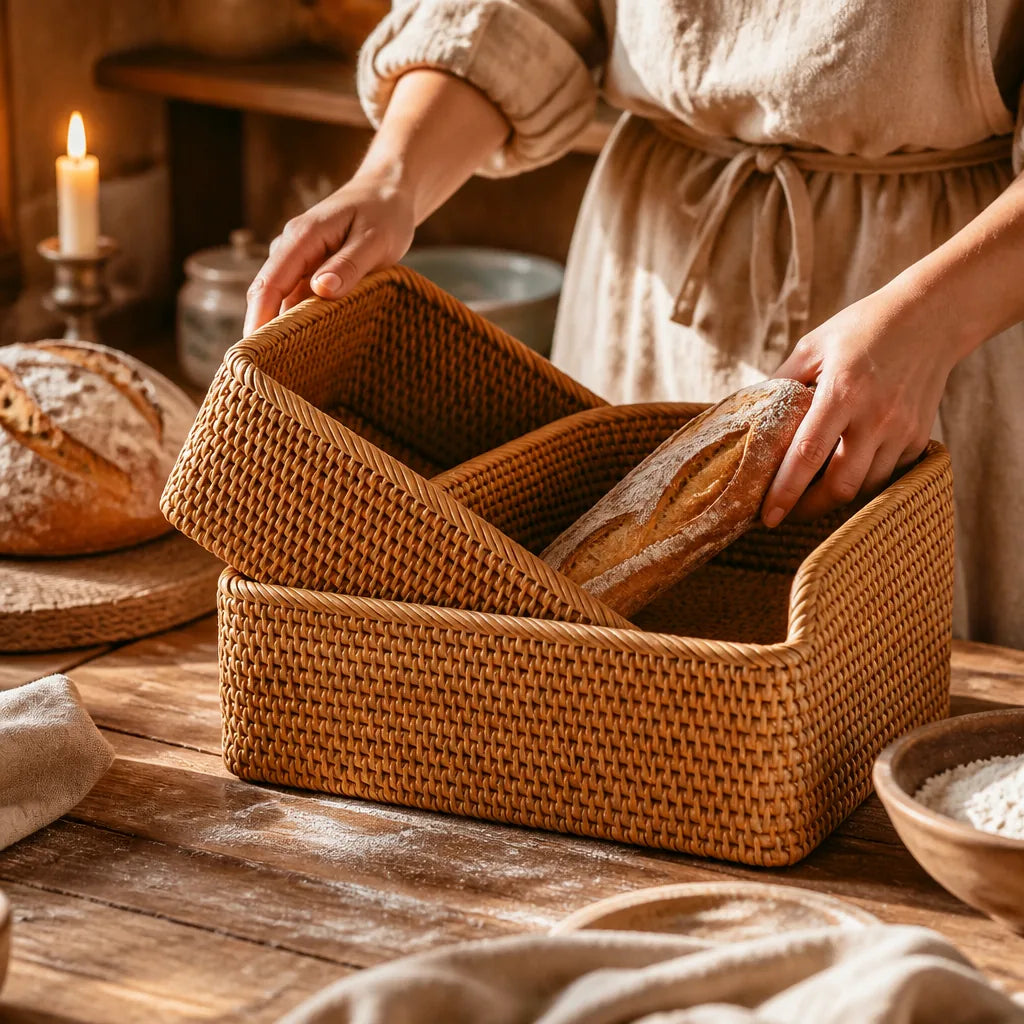 Huche À Pain Panier Osier en situation d'utilisation