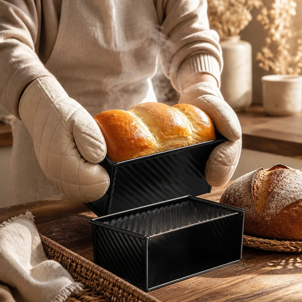 Moule Rectangulaire À Pain En Acier Noir Professionnel en situation d'utilisation
