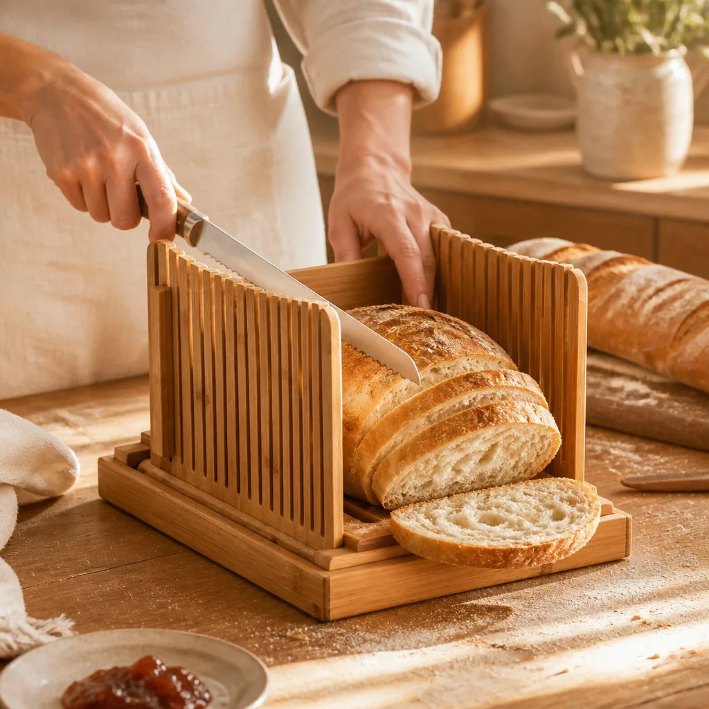 Planche À Pain Avec Trancheur en situation d'utilisation